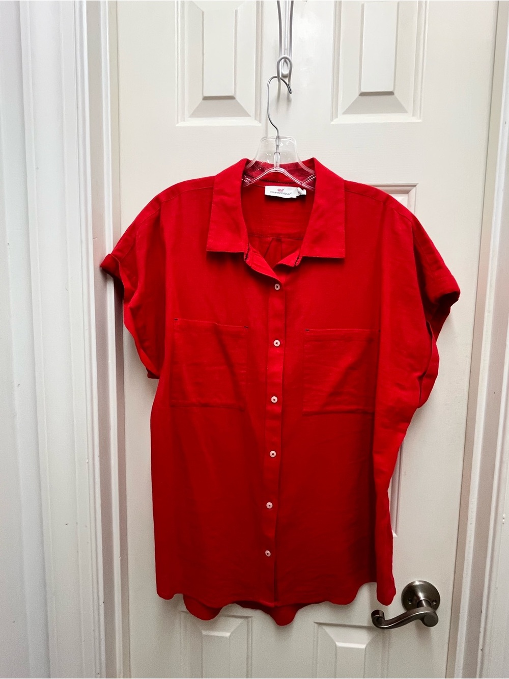Vineyard Vines Red Collared Button-Up Top